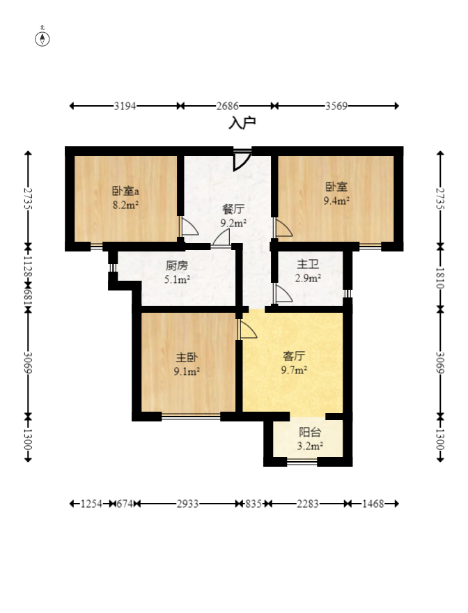 荣盛花语城 3室2厅1卫 60.0万 荣盛花语城 3室2厅1卫 60.0万户型图