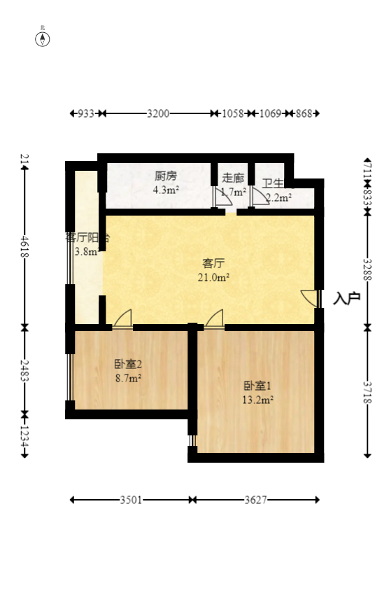 博林云栖  2室1厅1卫   65.80万室内图1