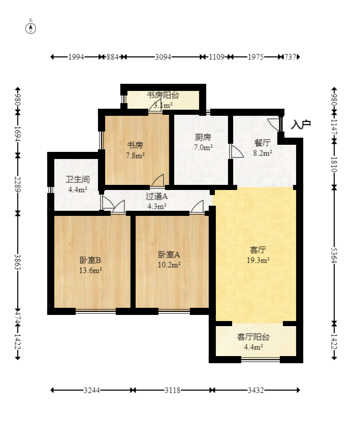 钰龙天下一期  3室2厅1卫    277.0万室内图1