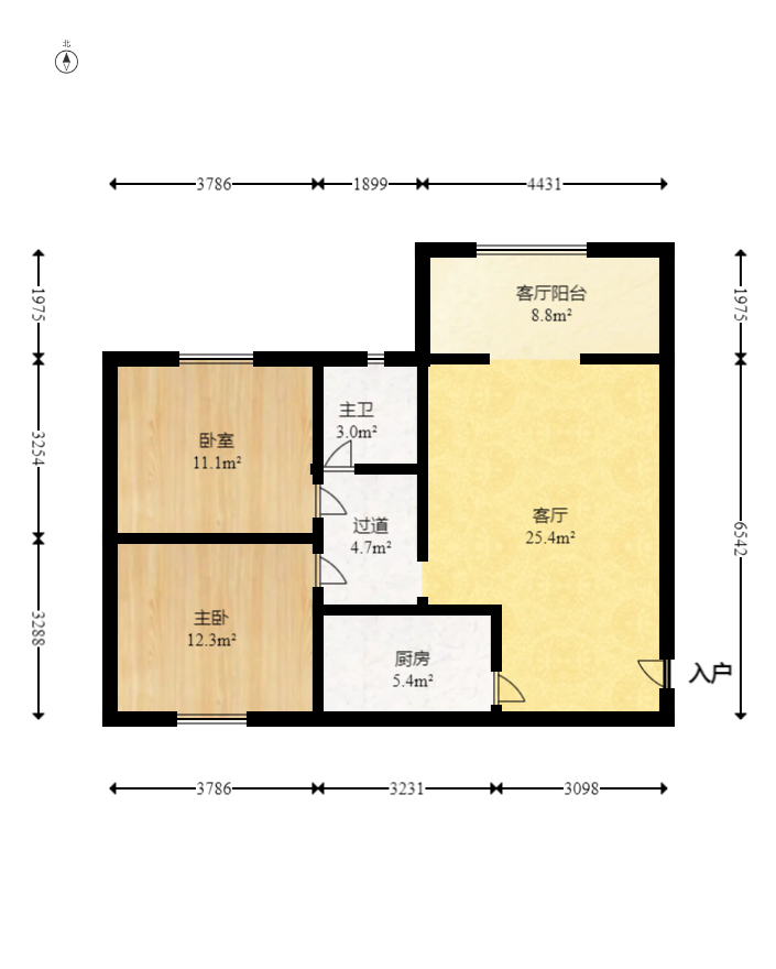 蝴蝶谷 2室2厅1卫 51.8万 蝴蝶谷 2室2厅1卫 51.8万户型图