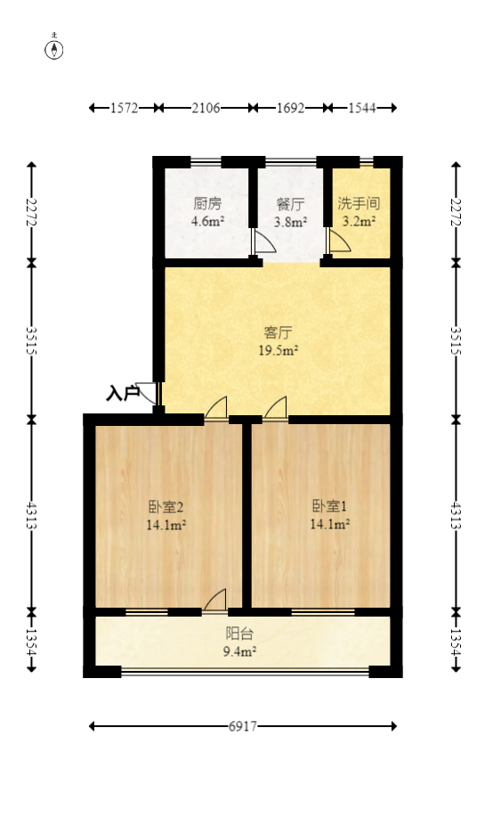 香樟路电信宿舍  2室2厅1卫   51.50万室内图1