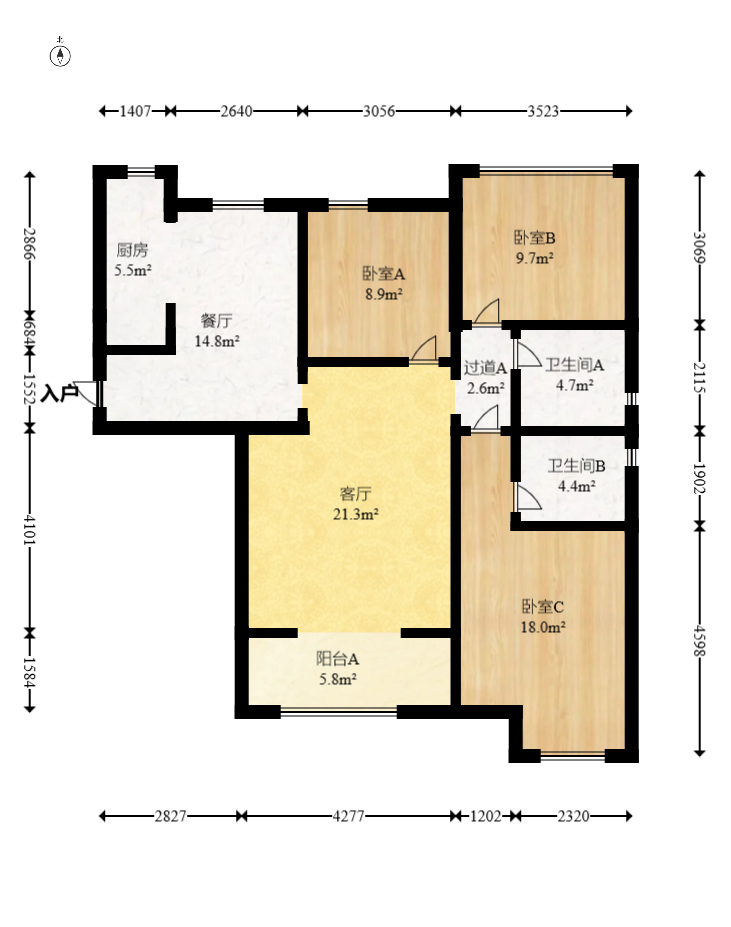 中建嘉和城  3室2厅2卫   112.00万室内图1