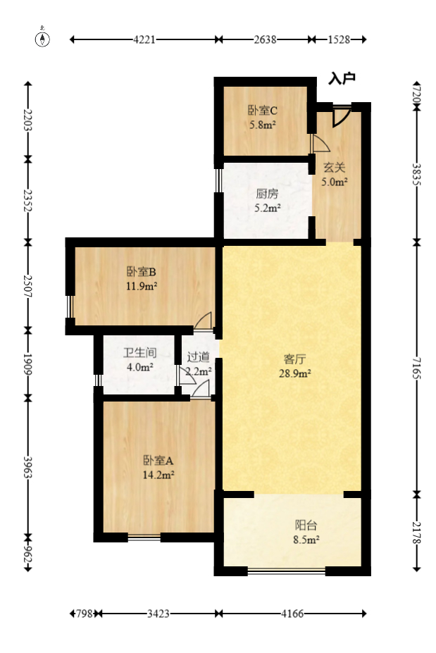 兰亭峰景  3室2厅1卫   108.00万室内图1