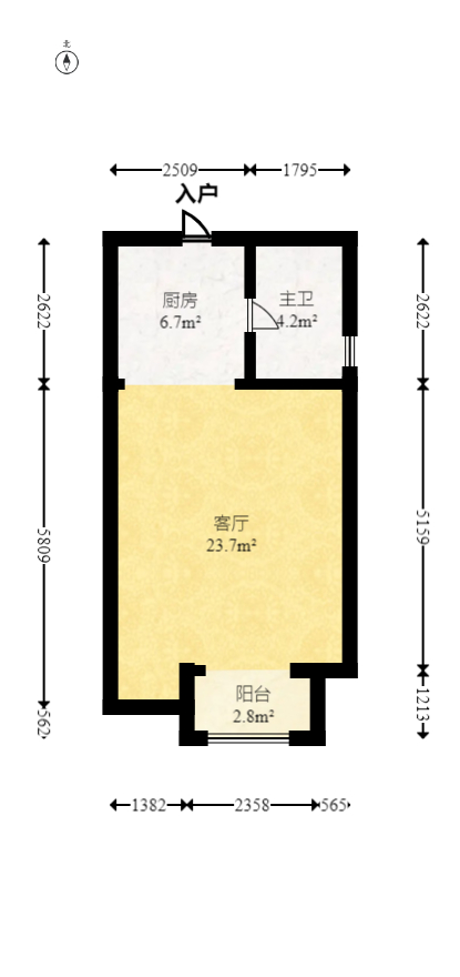 北辰三角洲E4区  1室1厅1卫   50.00万室内图1