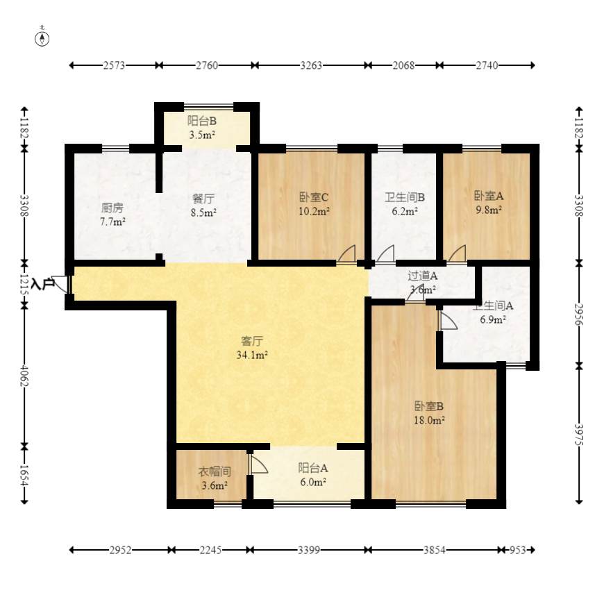 五矿格澜郡  3室2厅1卫   118.00万室内图1
