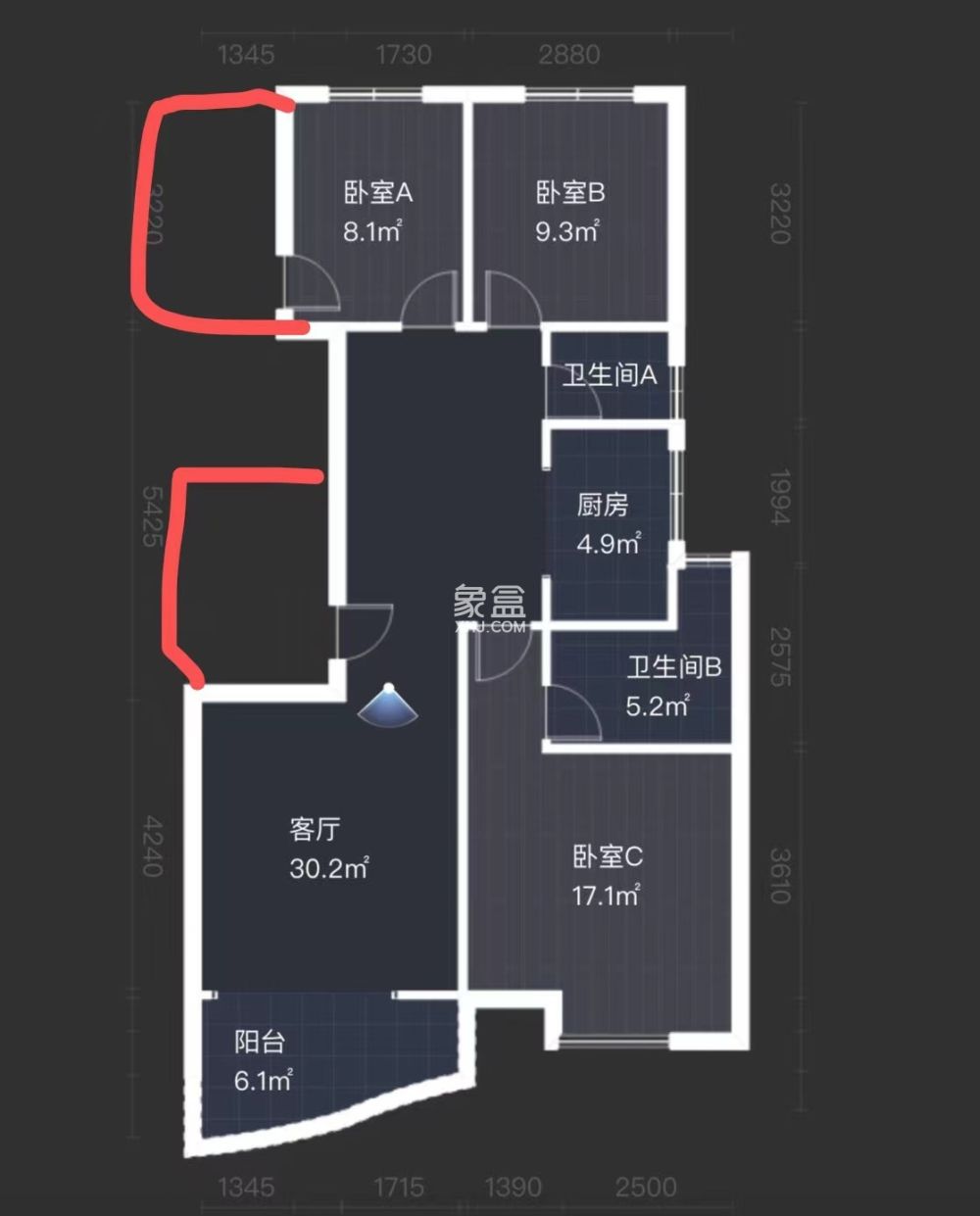 天元区锦绣华都  3室2厅2卫   57.00万