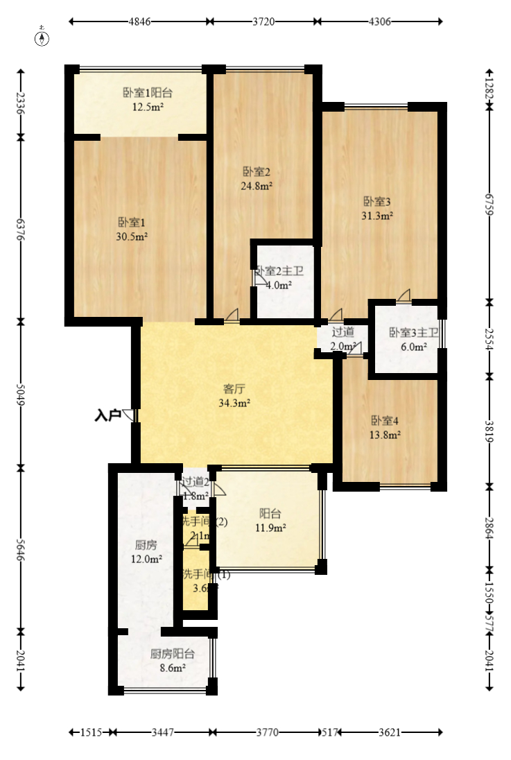 建鸿达华都（华都小户型及大华写字楼）  4室3厅1卫   330.00万室内图1