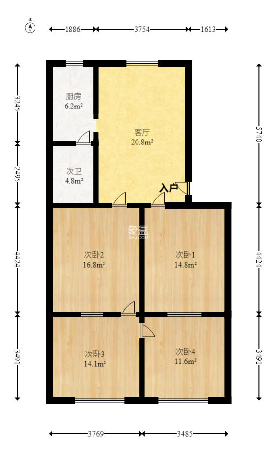 第一师范宿舍（由义巷4号）  3室1厅1卫   76.00万室内图1