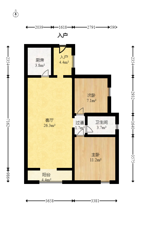 东方航标  2室2厅1卫   63.80万室内图1