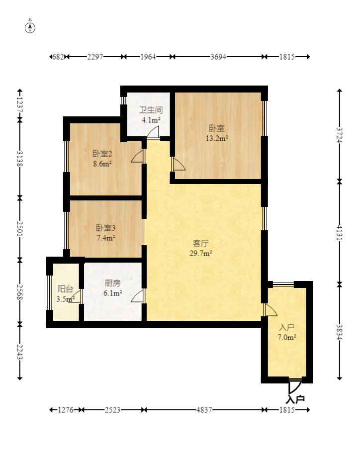中国铁建国际城一期  3室2厅1卫    55.0万室内图1
