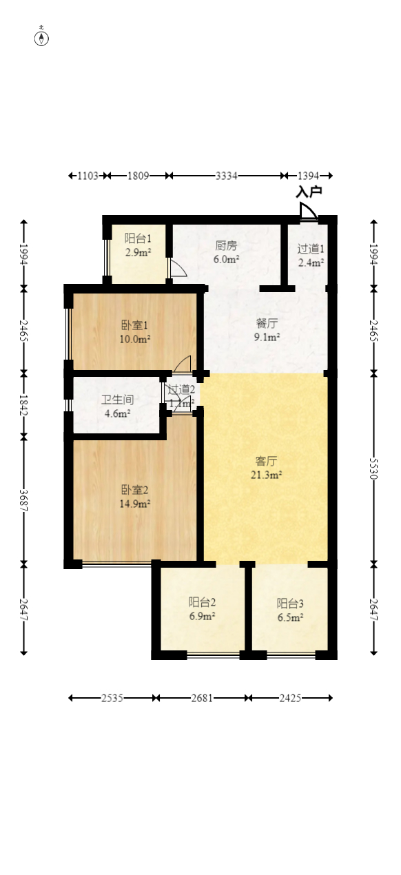 时代倾城三期  2室2厅1卫   88.00万室内图1