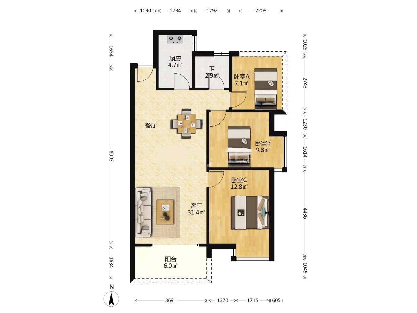 时代新城(翰林府) 3室2厅1卫 39.8万 时代新城(翰林府) 3室2厅1卫 39.8万室内图