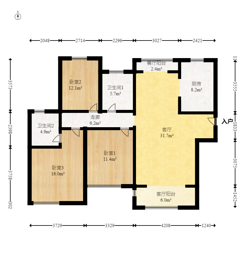 中建信和城  3室2厅2卫   145.00万室内图1