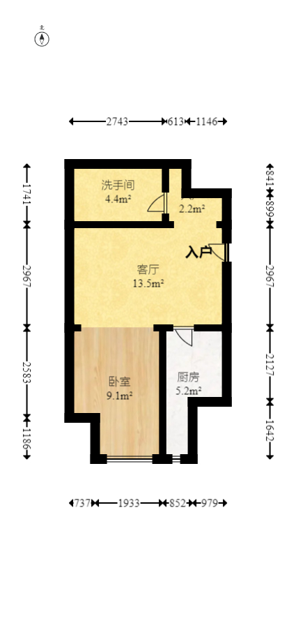 第六都（陆都小区）  1室1厅1卫   46.00万室内图1