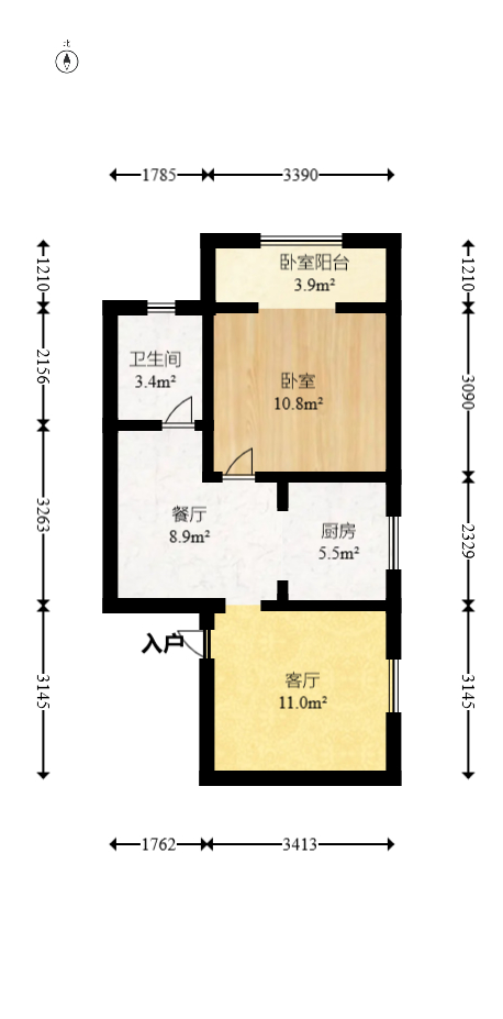 上河国际B座  1室2厅1卫   55.00万室内图1