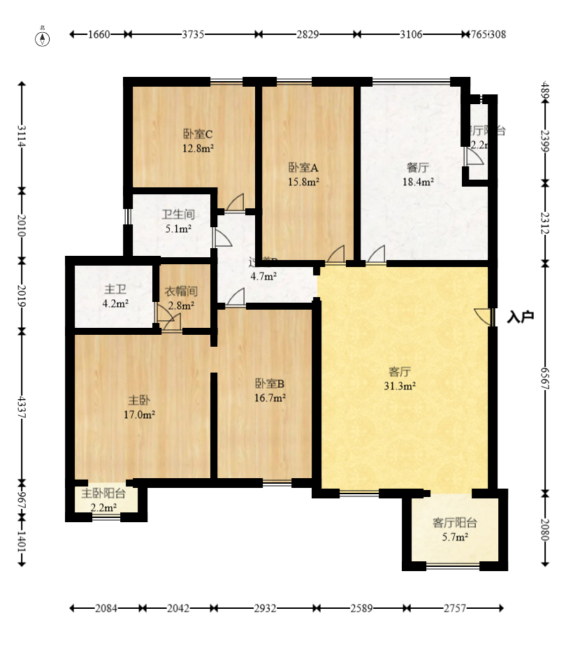 金色山庄  3室2厅1卫    150.0万室内图1