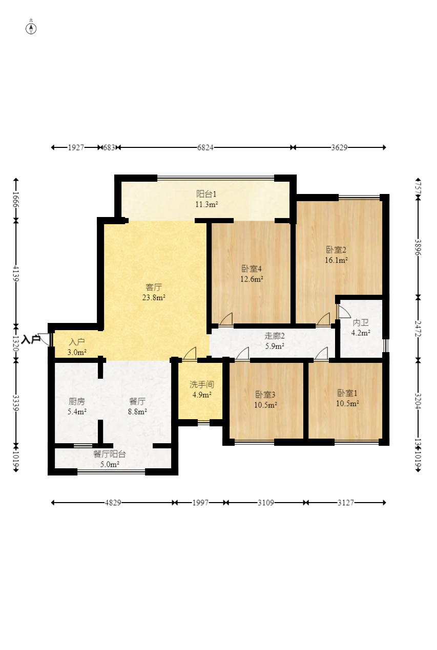 明昇壹城(明昇时代广场)二期 4室2厅2卫 175.0万 明昇壹城(明昇时代广场)二期 4室2厅2卫 175.0万户型图