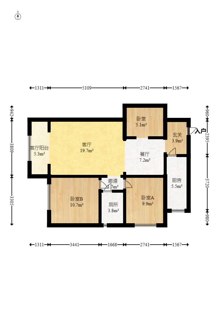 阳光100三期  3室2厅1卫    90.0万 阳光100三期  3室2厅1卫    90.0万户型图