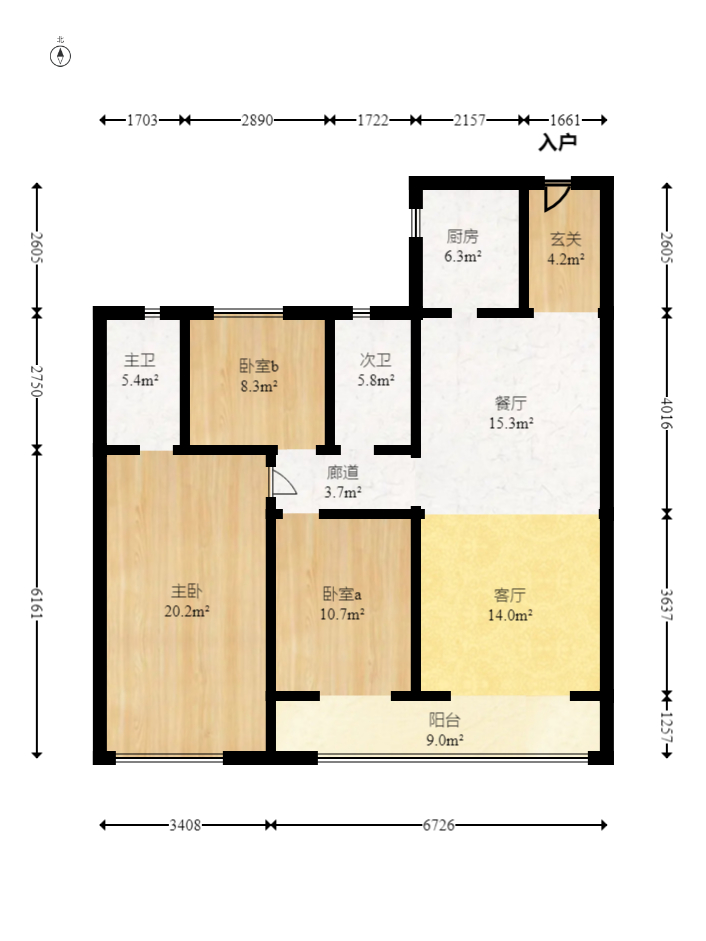 南山梅溪一方  3室2厅2卫   168.00万室内图1