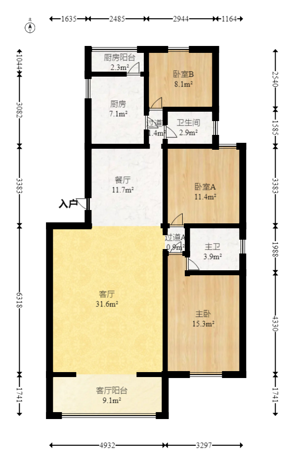 中联科技园  3室2厅2卫   130.00万室内图1
