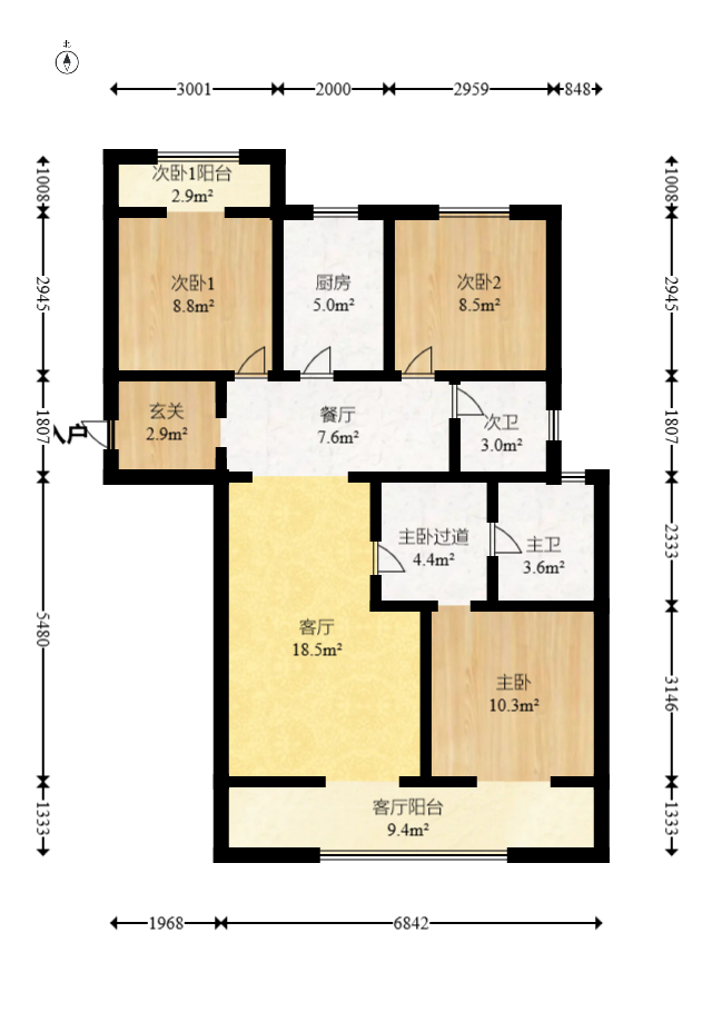 绿地海外滩一期  3室2厅2卫    75.0万室内图1