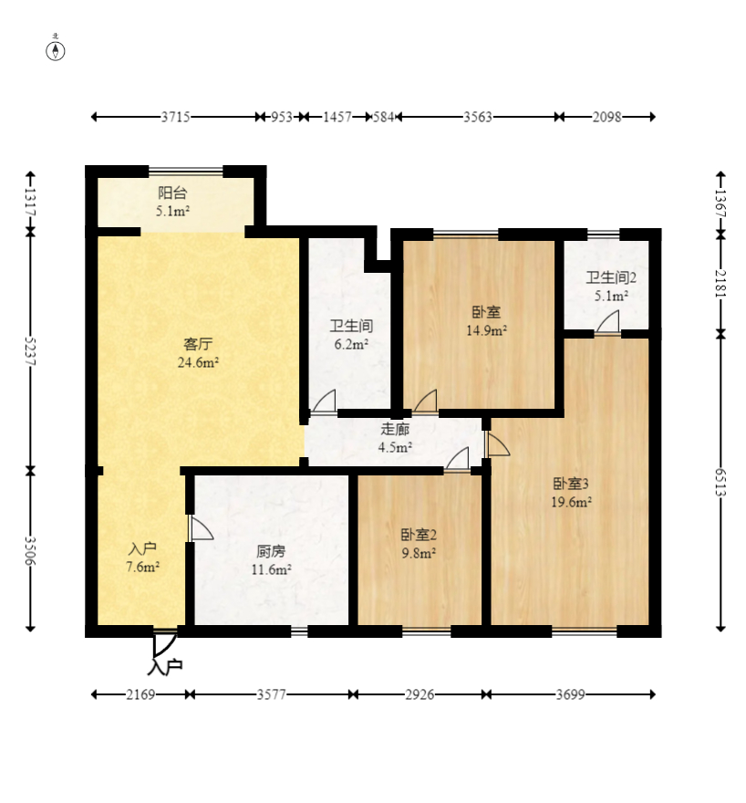 未来蜂巢  3室2厅2卫   60.80万室内图1