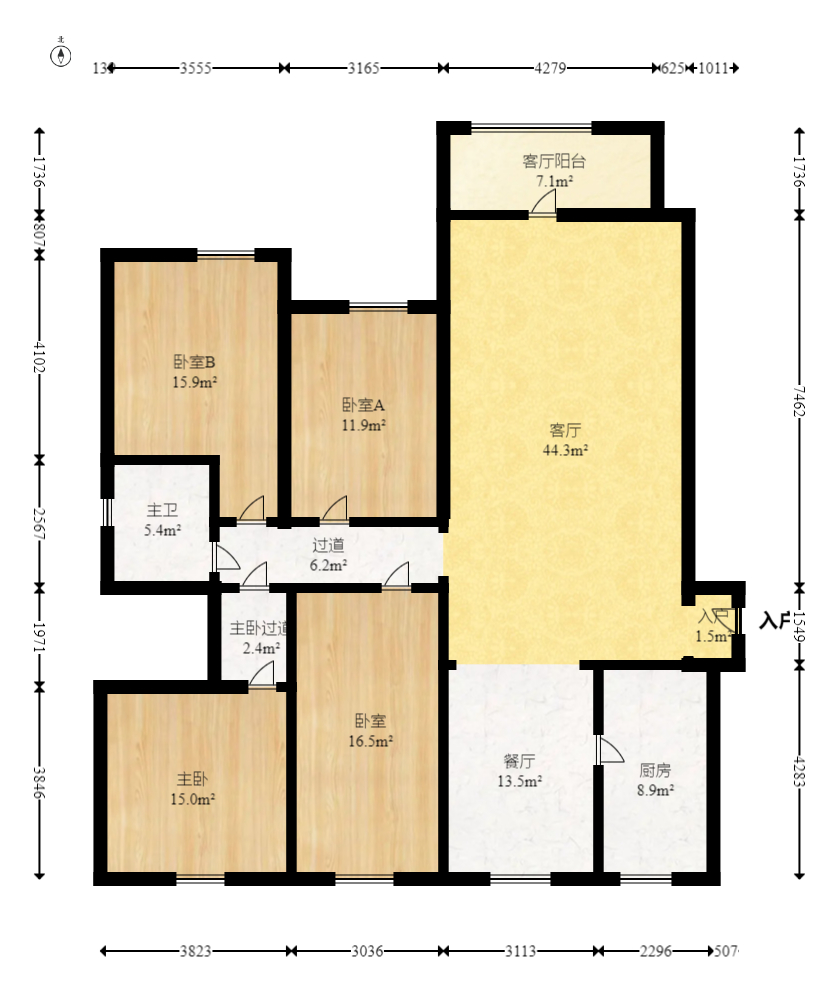 景上鑫苑  4室2厅1卫    88.0万室内图1