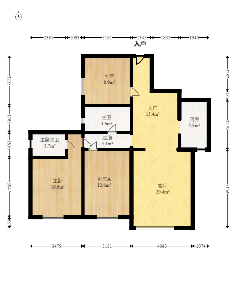 楚天世纪城东苑  3室2厅2卫    69.0万室内图1