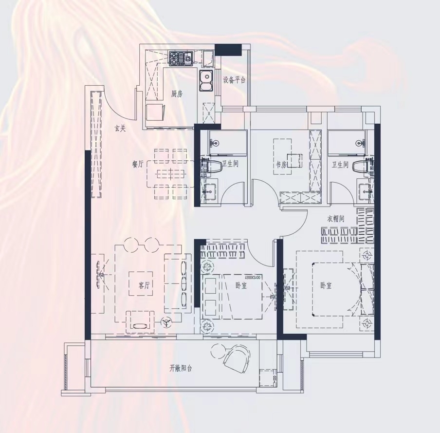 建发央著  3室2厅2卫    82.0万室内图1