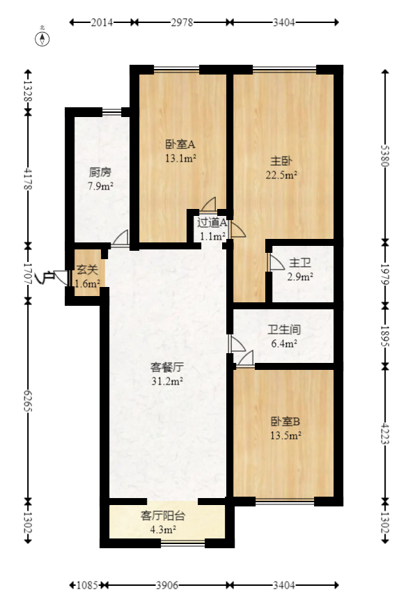 风华四季园  3室2厅1卫    129.91万室内图1