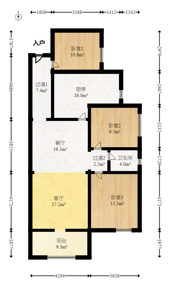 润和滨江府  3室2厅1卫   107.00万室内图1