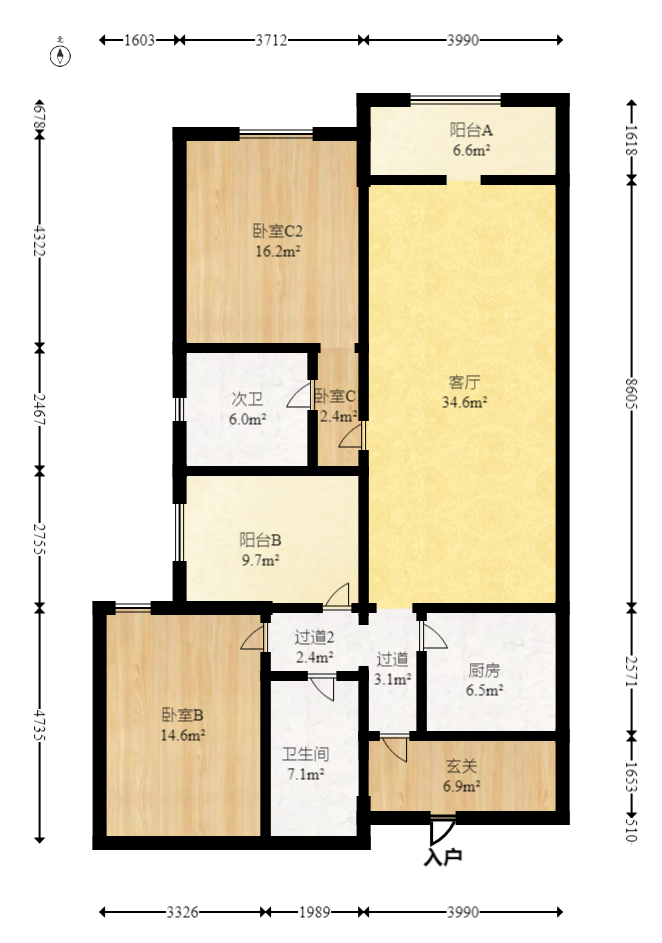 半山壹号  3室2厅2卫   149.00万室内图1