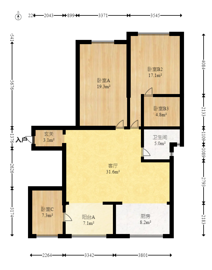 中城丽景香山园  3室2厅2卫   108.00万室内图1