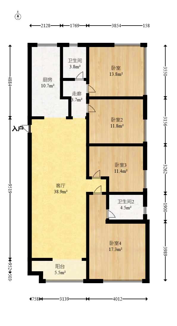 芙蓉万国城MOMA（卓越汇富苑）  4室2厅2卫    139.8万室内图1