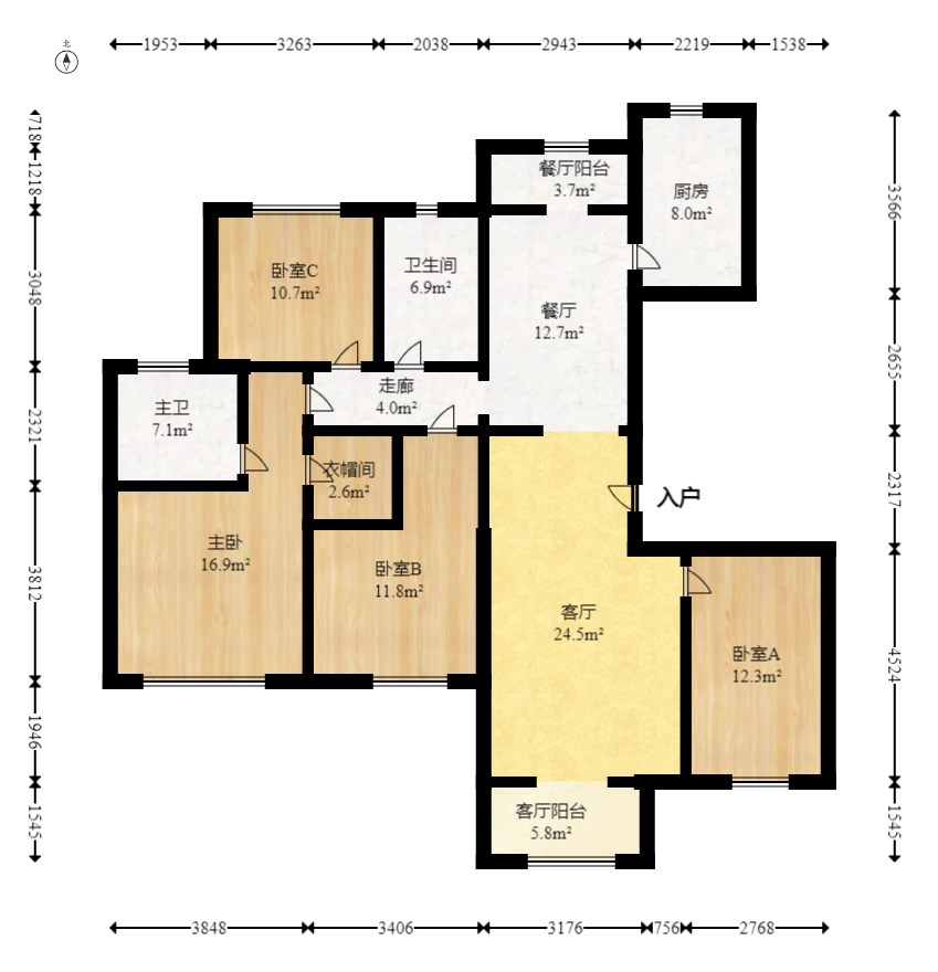 长沙美的梧桐庄园  4室2厅2卫   167.00万室内图1