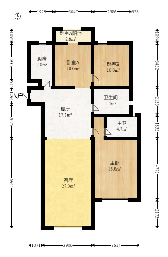 北辰中央公园DF区  3室2厅2卫    128.8万室内图1