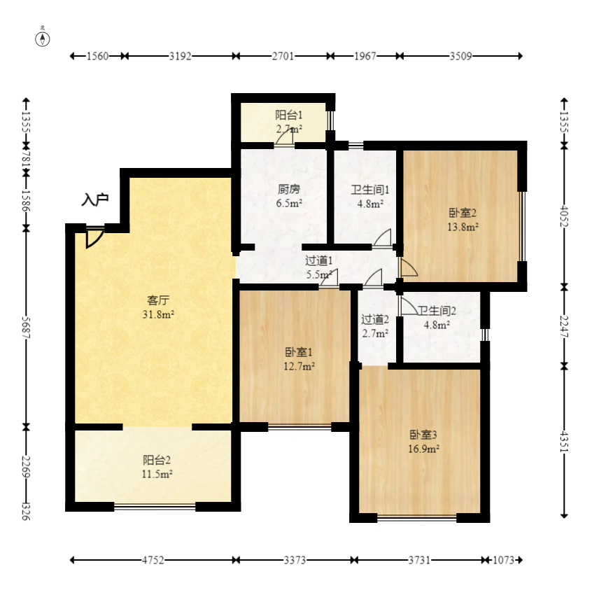 恒大名都  3室2廳2衛(wèi)    85.0萬(wàn)室內(nèi)圖1