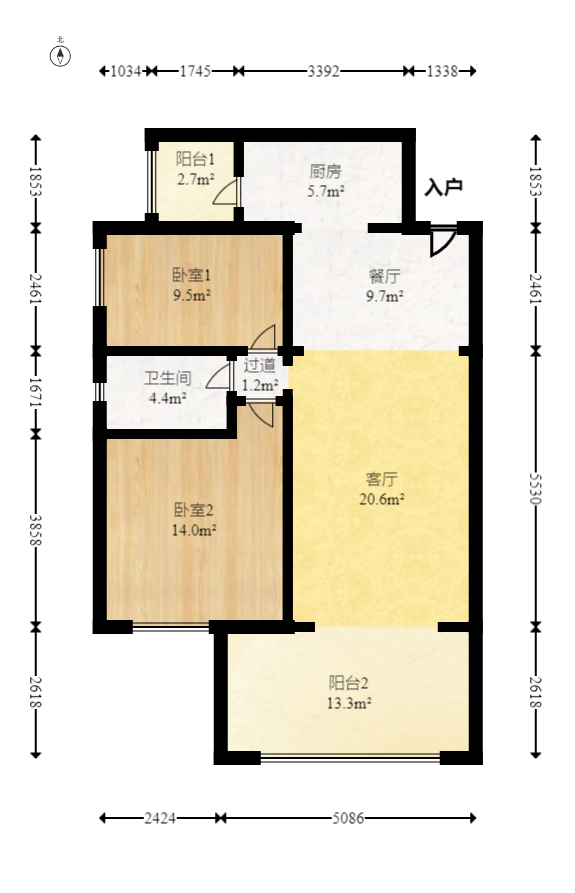 时代倾城四期  2室2厅1卫   92.00万室内图1
