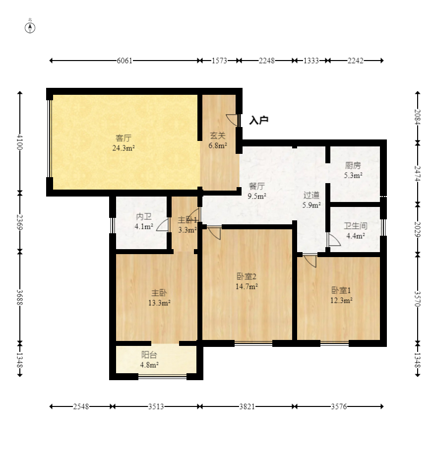 汇都公寓  3室2厅2卫   105.00万室内图1