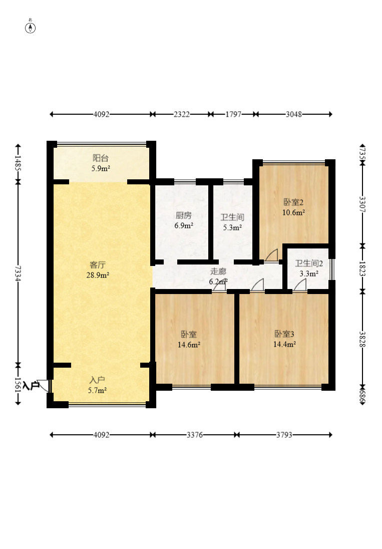 爵士湘 3室2厅1卫 68.8万 爵士湘 3室2厅1卫 68.8万户型图