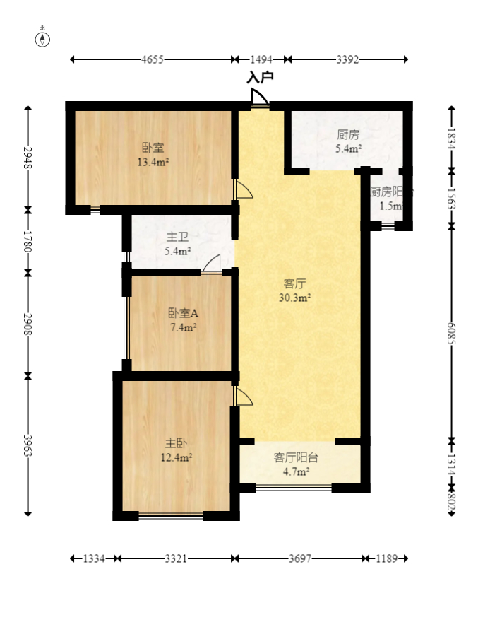 华润五彩城 3室2厅1卫 71.5万 华润五彩城 3室2厅1卫 71.5万户型图