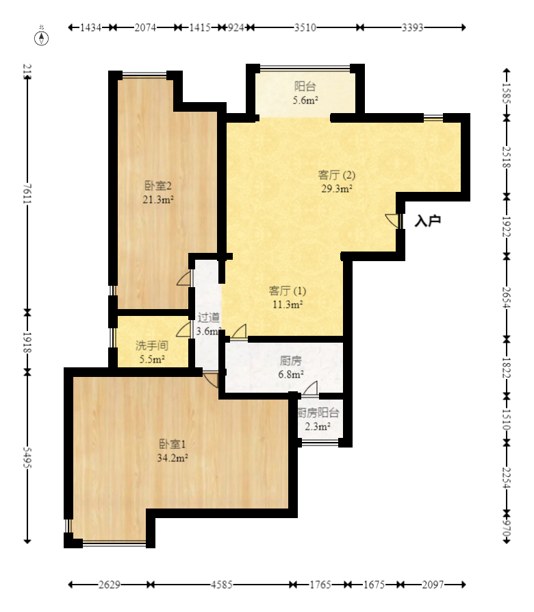万博汇  4室2厅2卫   155.00万室内图1