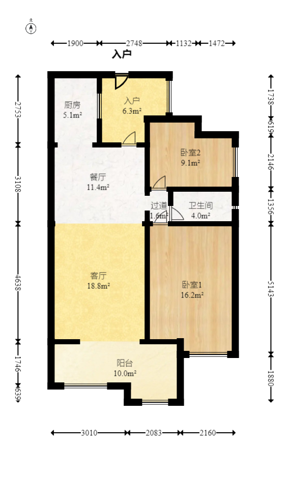 时代倾城一期  2室2厅1卫   80.00万室内图1