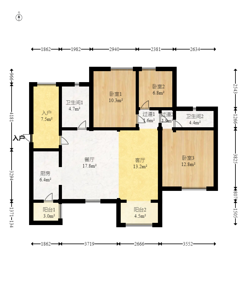 时代倾城四期 3室2厅2卫 78.0万 时代倾城四期 3室2厅2卫 78.0万户型图