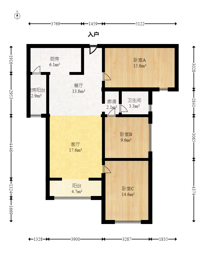 中海国际四期  3室2厅1卫    83.99万室内图1