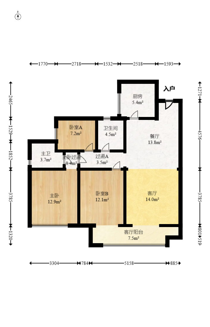 卓越中寰  3室2厅2卫   195.00万室内图1