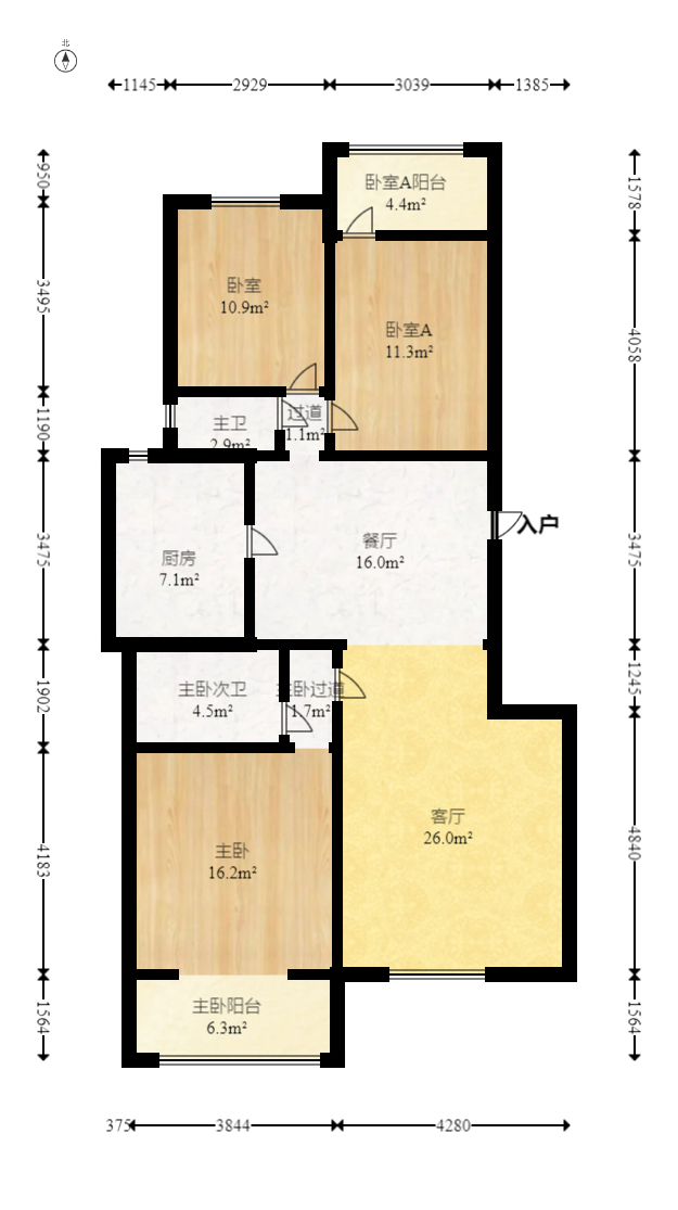 楚天家园  3室2厅2卫   82.00万室内图1