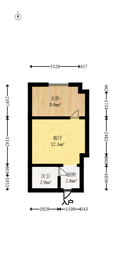 北岸青年公寓  1室1厅1卫   40.00万室内图1