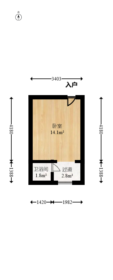 北岸青年公寓  1室0厅1卫   48.00万室内图1