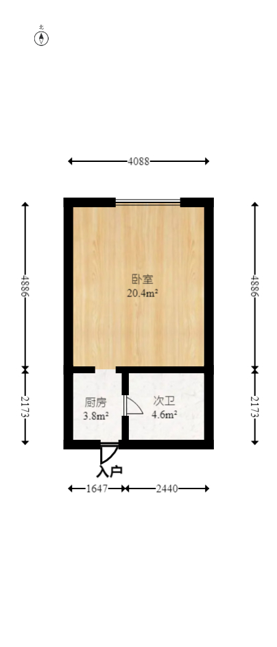 北岸青年公寓  1室0厅1卫   48.80万室内图1